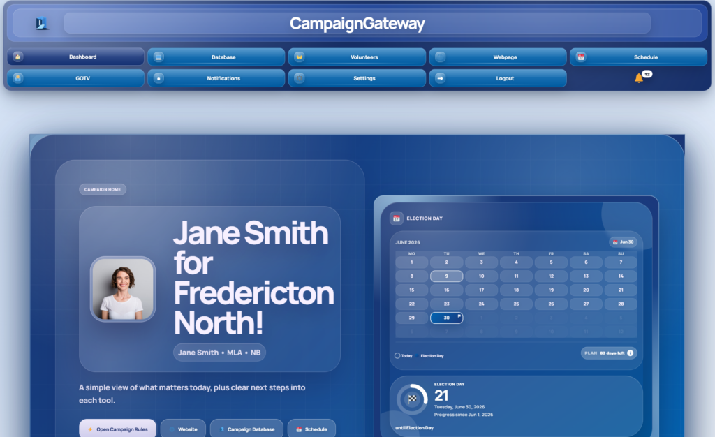 CampaignGateway volunteer management and campaign scheduling interface for local campaign teams