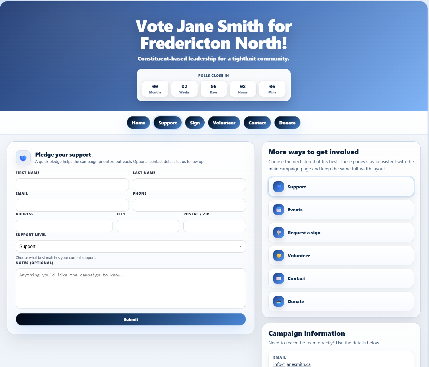 CampaignGateway website & outreach screenshot showing Create a simple, free website with our website tool (image 2)