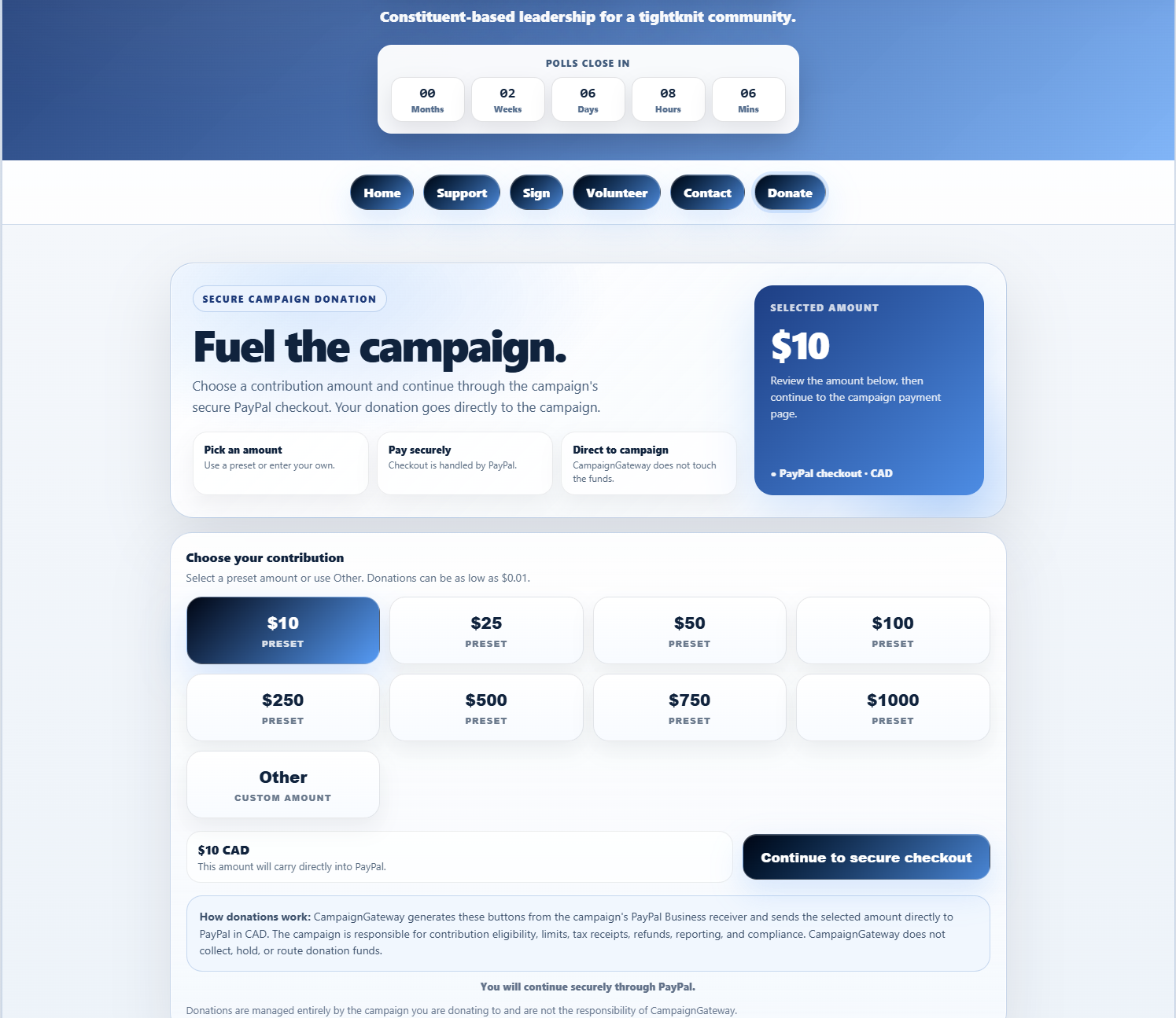 CampaignGateway website & outreach screenshot showing Create a simple, free website with our website tool (image 3)